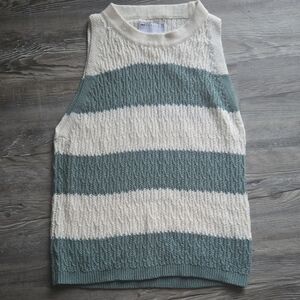 ASOS Design Knit Top with Green and Cream Stripes